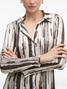 Sandro Ferrone pleated crinkle abstract-print blouse Italy Designer 44 US MED